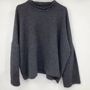 Eskandar Lagenlook Wool Blend Mock Neck Grey Oversized Drop Shoulder Sweater 1